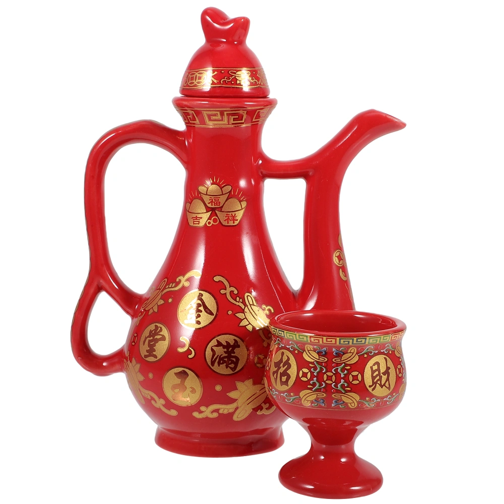 1 Set Chinese Style Liquor Cup Tea Dispenser Ceramic Wine Cups Kit for Home