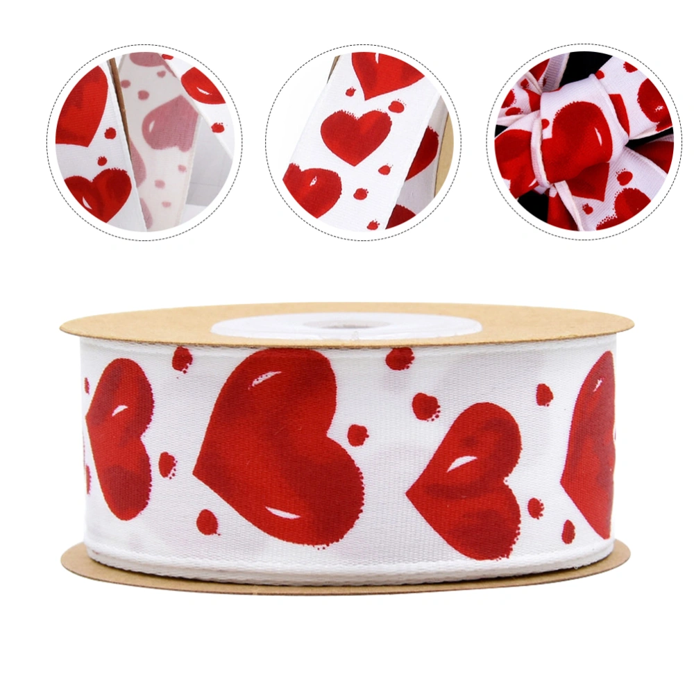 1 Roll Polyester Heart Pattern Decorative Ribbon Red Color Gift Wrapping Ribbon