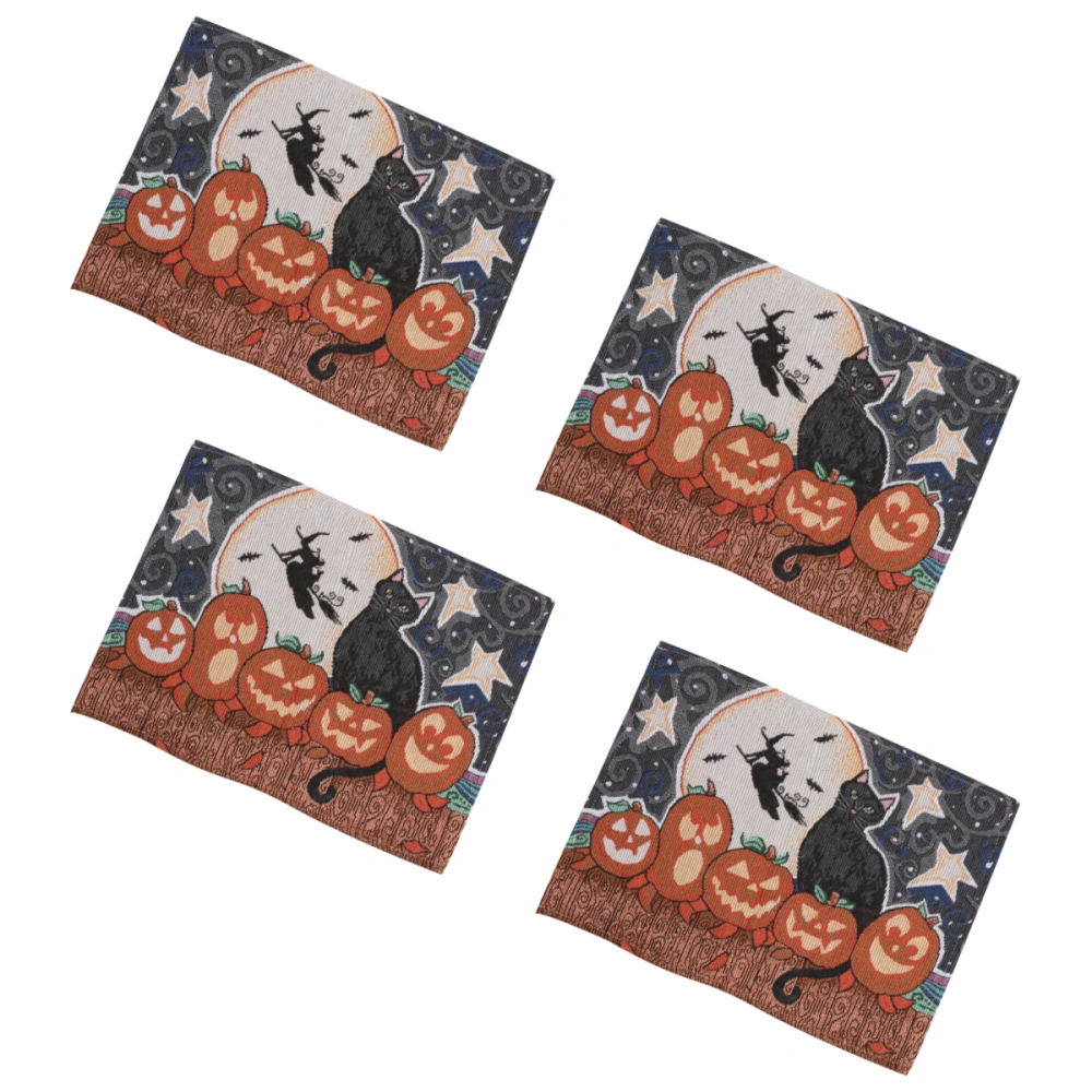 4Pcs Halloween Place Mat Funny Pumpkin Cat Pattern Coaster Tea Table Mat