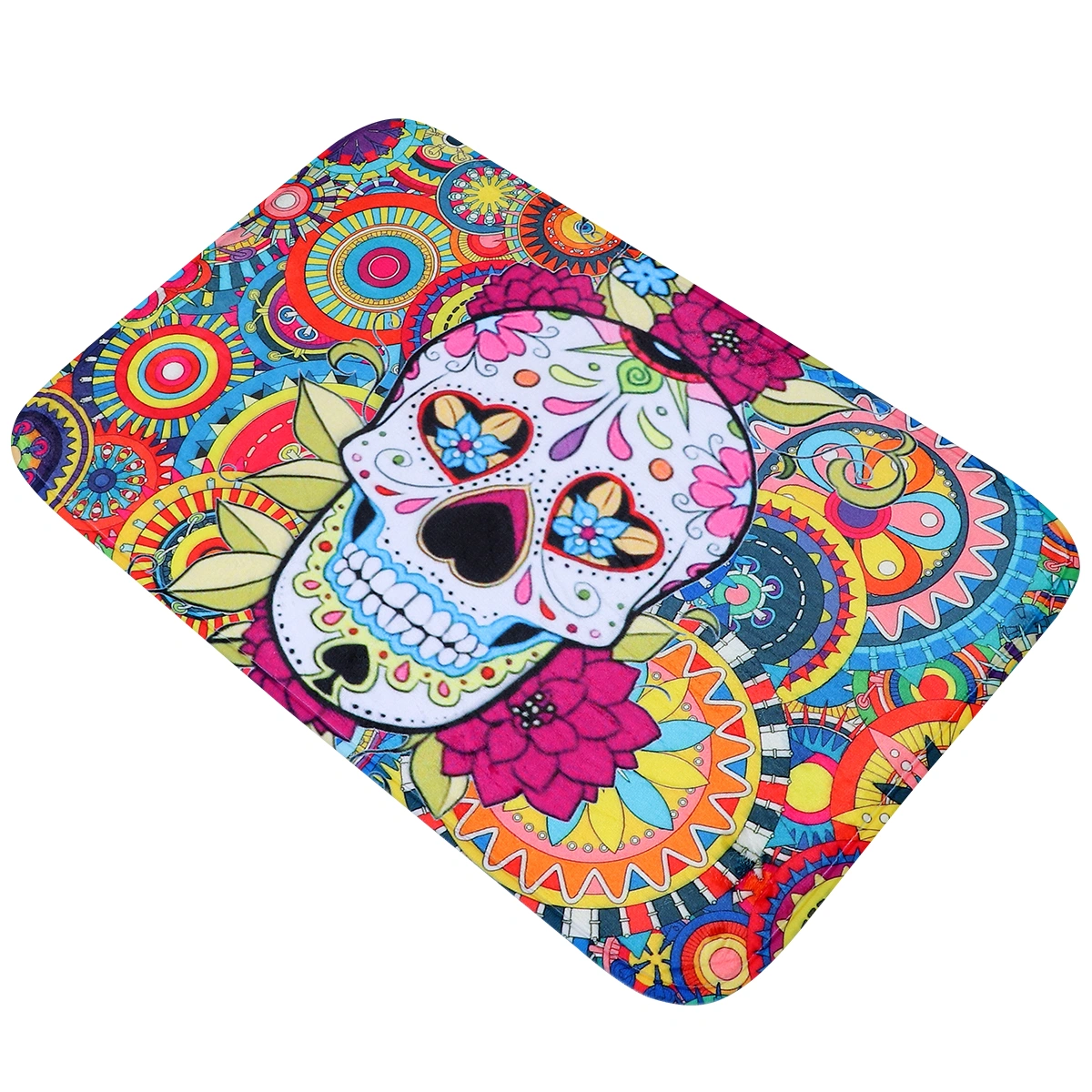 Stylish Skull Head Art Culture Printed Foot Carpets Non-Slip Thicken Cushion Water-absorbing Plush Foot Mats Ground Pads for Bedroom Bathroom Kitchen (40x60cm)