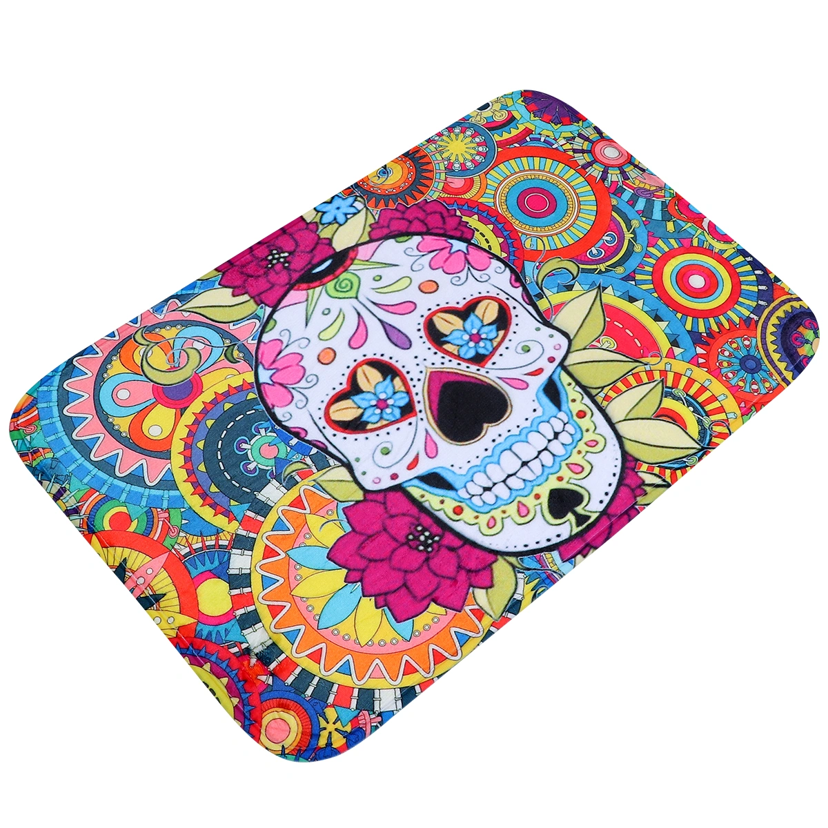 Stylish Skull Head Art Culture Printed Foot Carpets Non-Slip Thicken Cushion Water-absorbing Plush Foot Mats Ground Pads for Bedroom Bathroom Kitchen (40x60cm)
