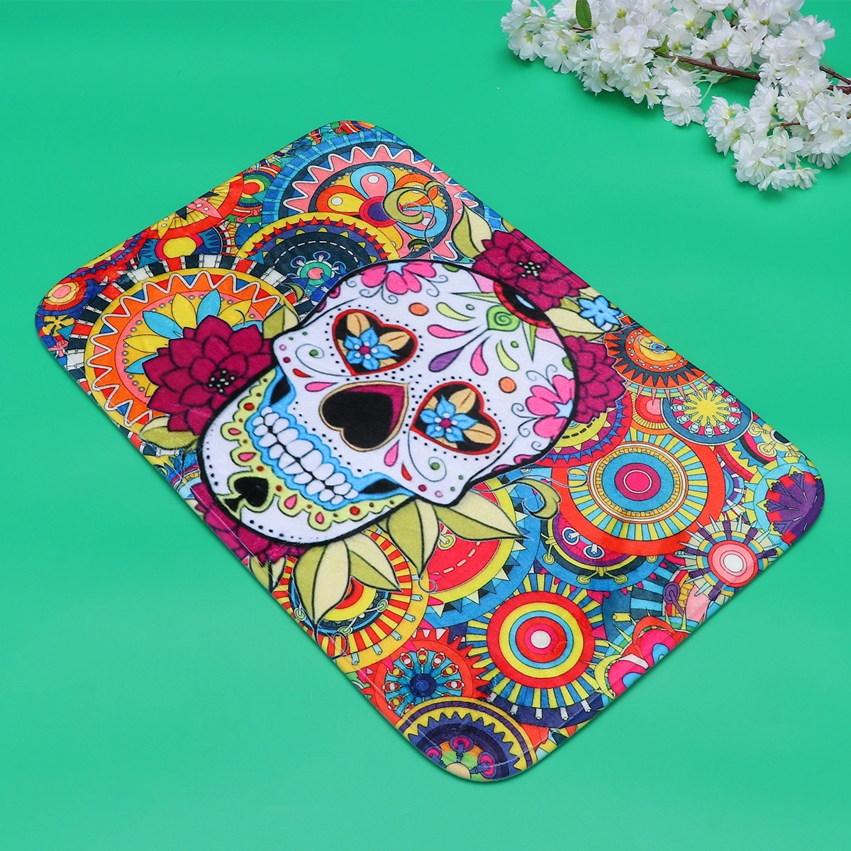 Stylish Skull Head Art Culture Printed Foot Carpets Non-Slip Thicken Cushion Water-absorbing Plush Foot Mats Ground Pads for Bedroom Bathroom Kitchen (40x60cm)