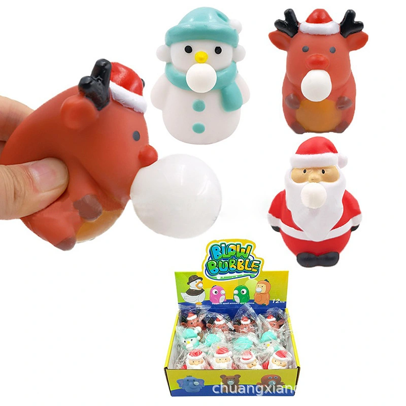 6pcs Cartoon Xmas Squeeze Dolls Spit Bubbles Doll Toys Xmas Party Favors