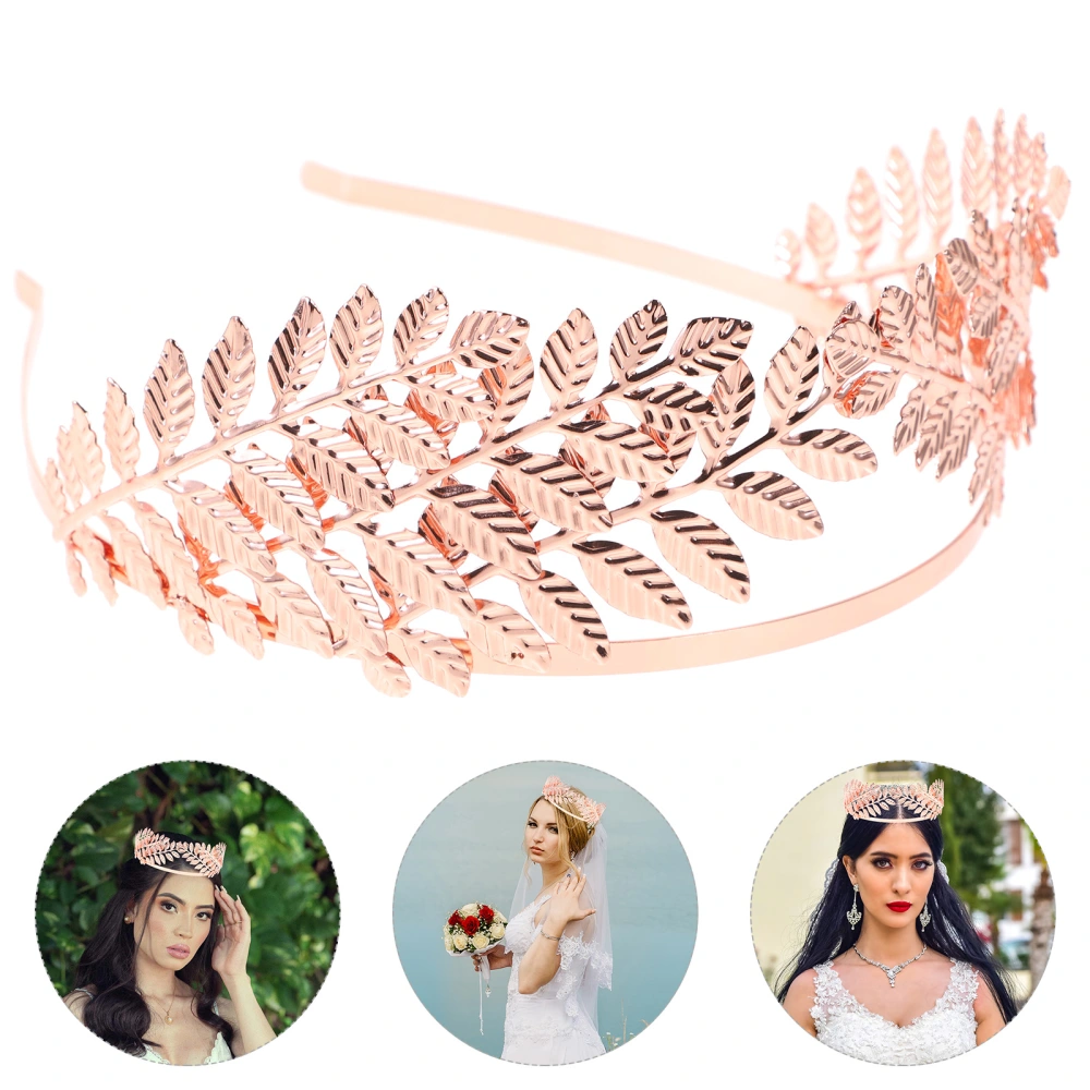 1pc Baroque Leaf Hair Crown Jewelry Hair Accessories for Wedding Birthday Decor (Rose Gold)