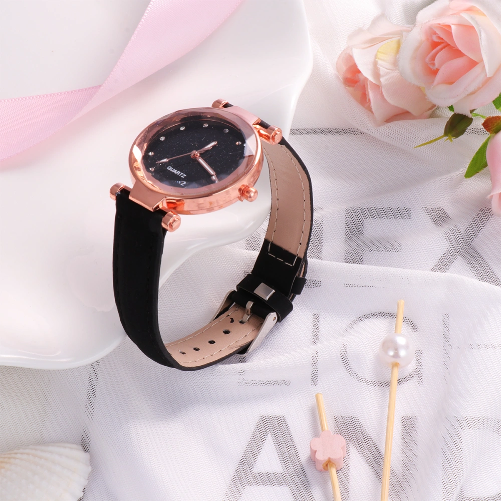 2Pcs Starry Sky Designed Women Watch Fashion Quartz Watch Glittering Wrist Watch (Black and Grey)