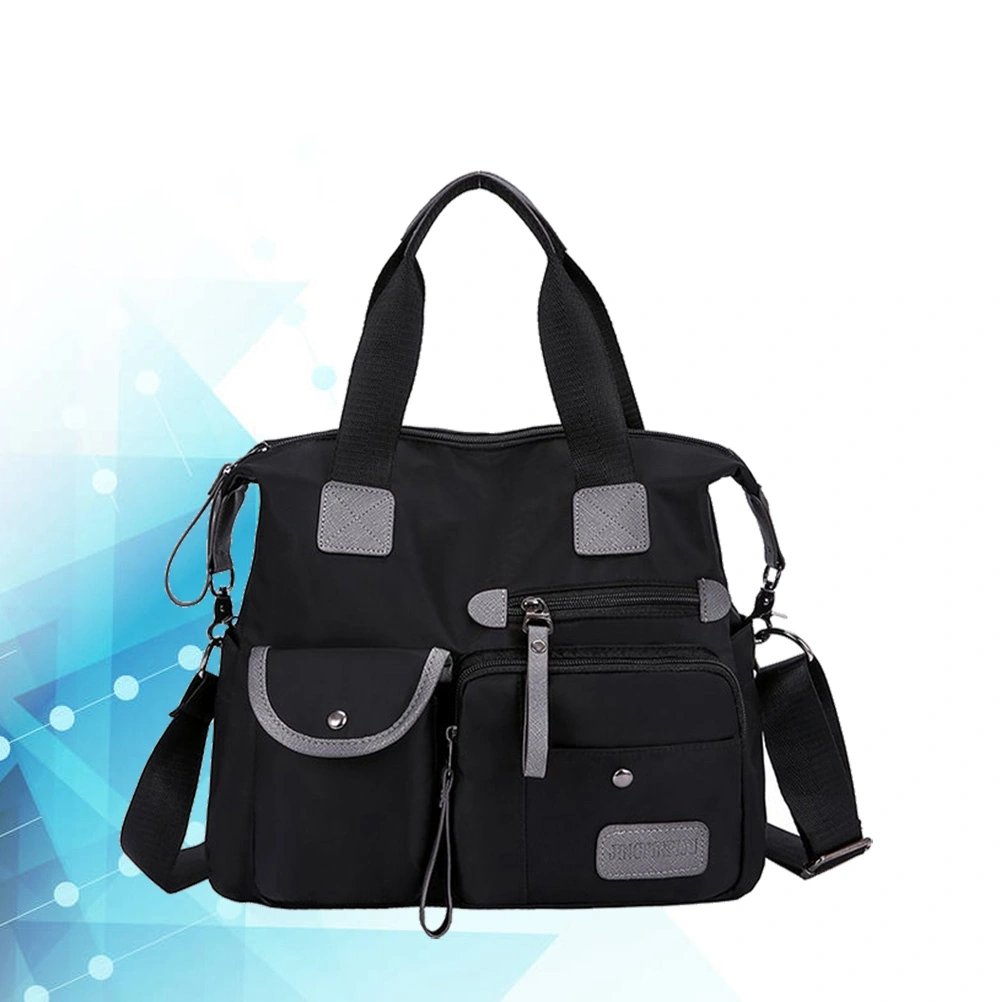 Nylon Cloth Handbag Lage Capacity Storage Handbag for Mother Woman Lady (Black)