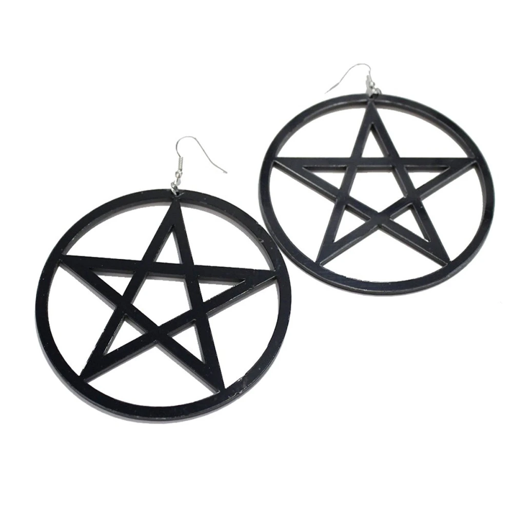 Exaggerated Super Big Trendy NightClub Style Circle Star Stud Earrings (Black)