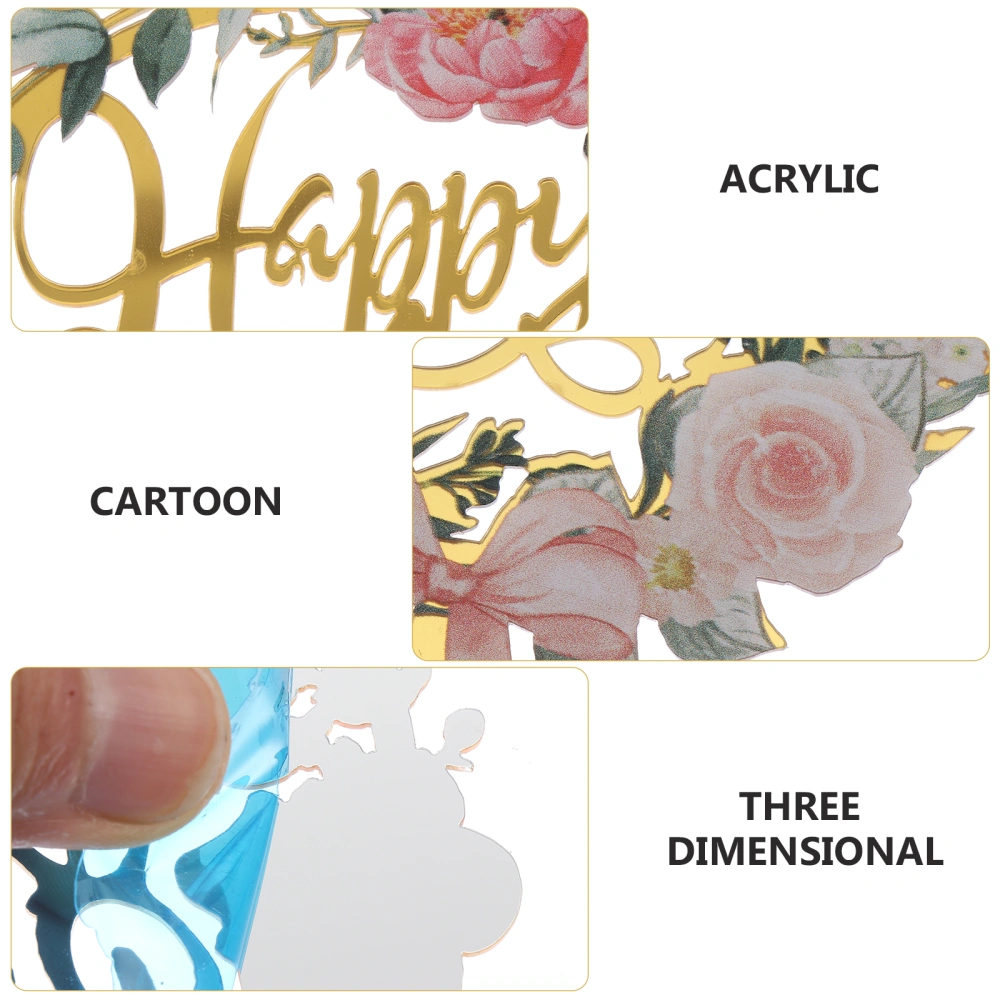 6Pcs Creative Birthday Party Cake Floral Shape Acrylic Toppers Cake Picks