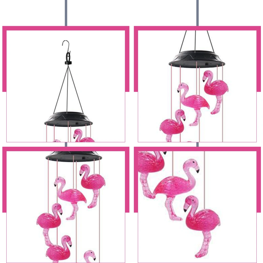 Outdoor Wind Chime Solar Light Flamingo Solar Hanging Lamp Wind Chime Lamp for Garden