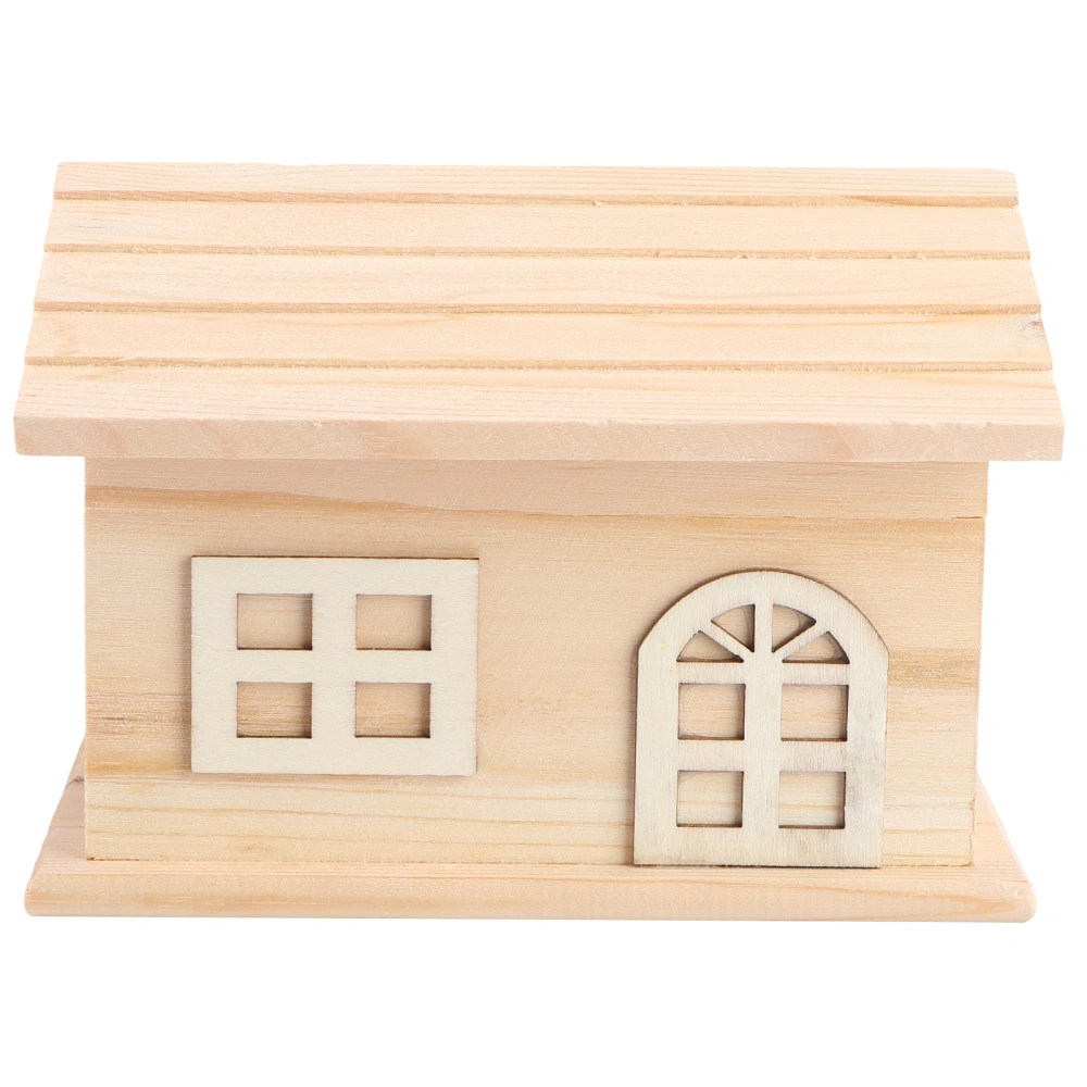 Wooden House Storage Box Painting Blank Wood Holder Money Candy Container Desktop Home Box (House Storage Box)