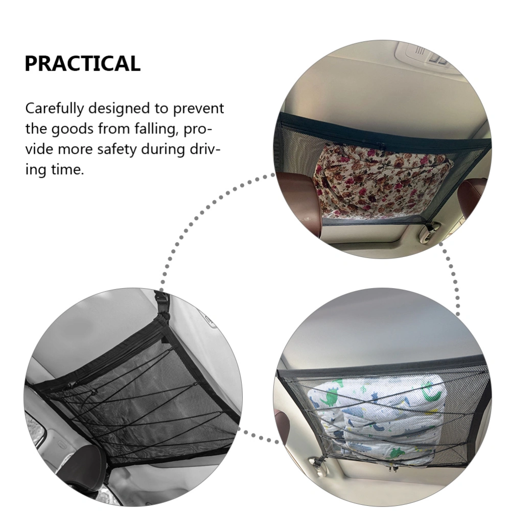 Car Ceiling Cargo Net Pocket Double-Layer Mesh SUV Roof Organizer Long Trip Storage Bag