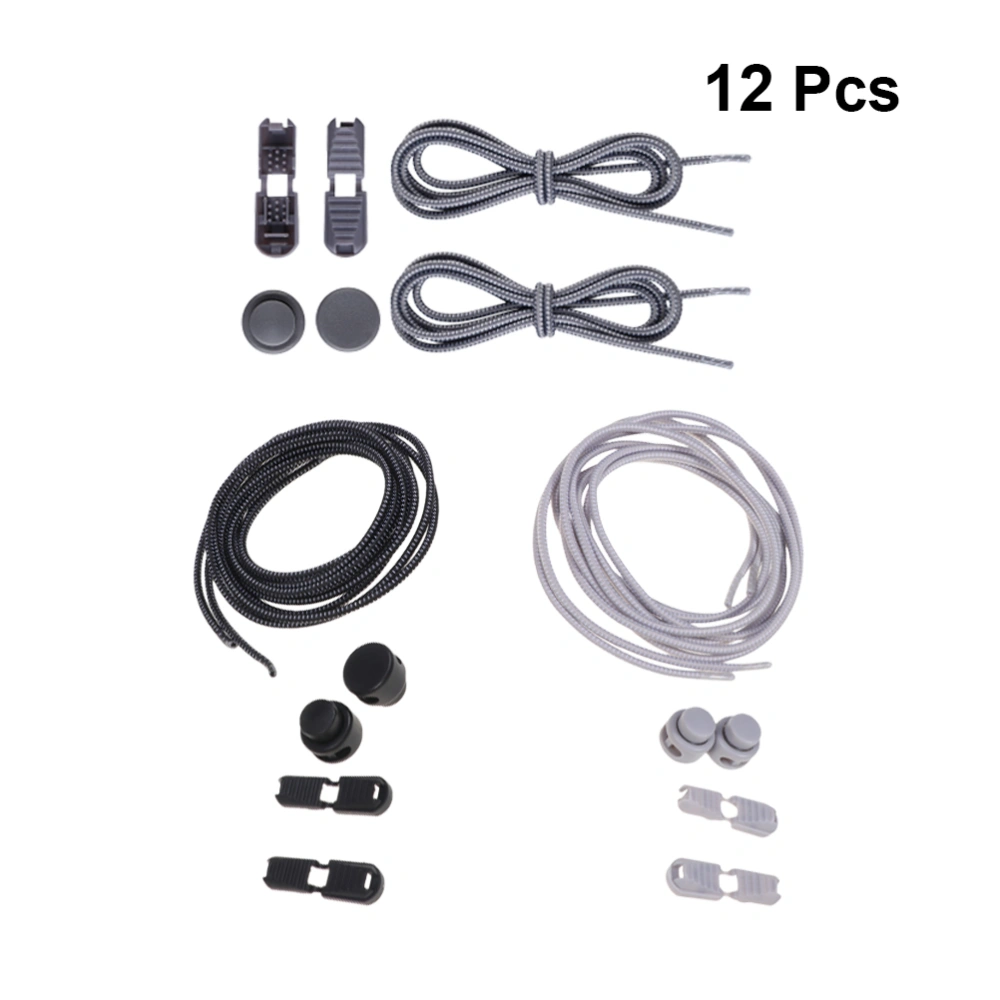 12 Pcs Elastic Shoe Laces Adjustable Tieless Shoelaces Fast Tie Shoelaces Practical Shoe Laces Strings with Lock for Sneakers Boots (Grey Light Grey Black)