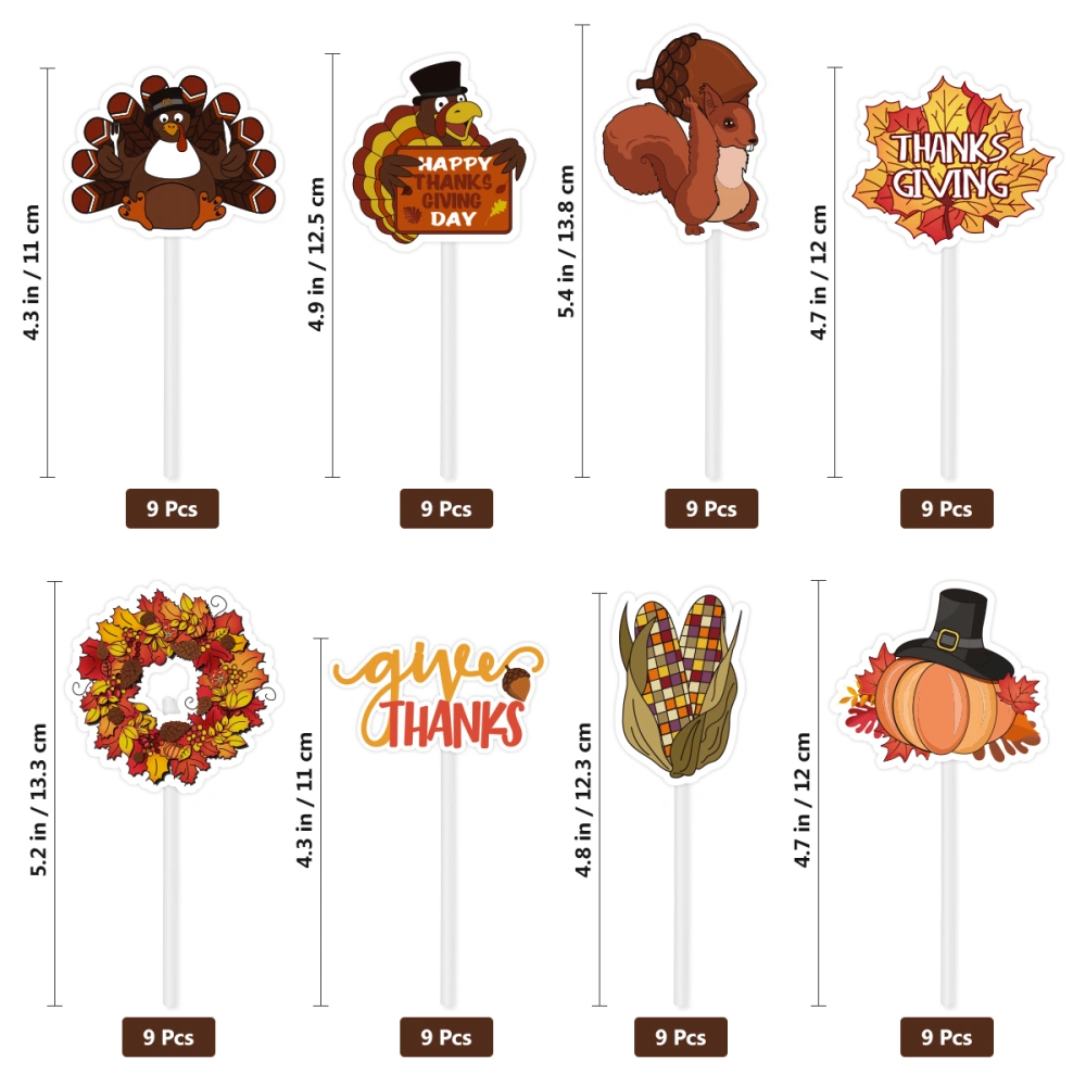 Amosfun 72PCS Thanksgiving Cupcake Toppers Decoration Cupcake Cake Dessert Decorating Picks