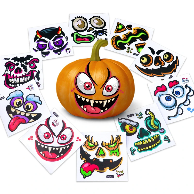 10 Pcs Stickers Facial Expression Stickers Halloween Pumpkin Stickers  For Home Wall Decal