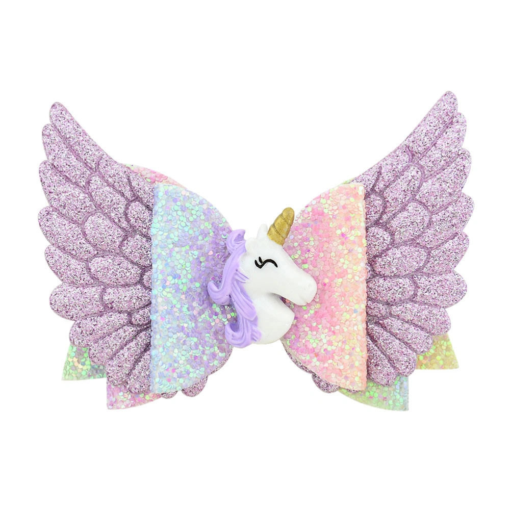 4pcs Colorful Bow Hairpin Angel's Wings Bobby Pin Unicorn Hair Accessory for Baby Girls Teens Toddlers (4 Color Combination)