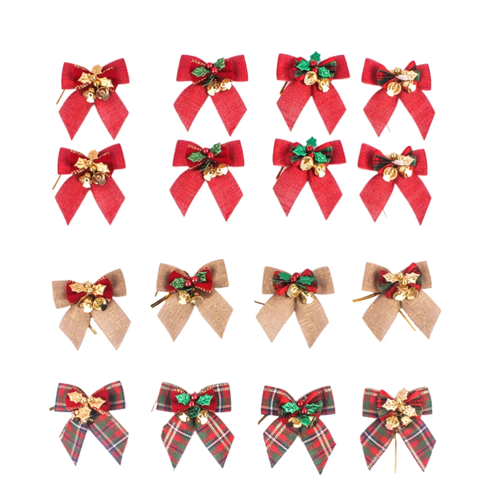 16Pcs Delicate Christmas Bows Christmas Tree Ornaments Garland Rattan Decoration for Party Gathering Random Pattern