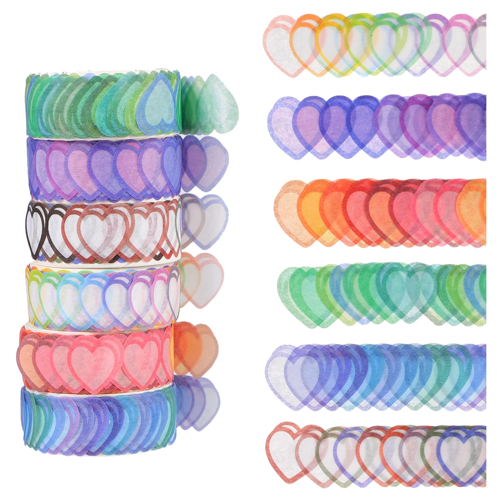 6 Rolls Delicate Heart Shape Masking Tapes Paper Tapes for DIY Scrapbook