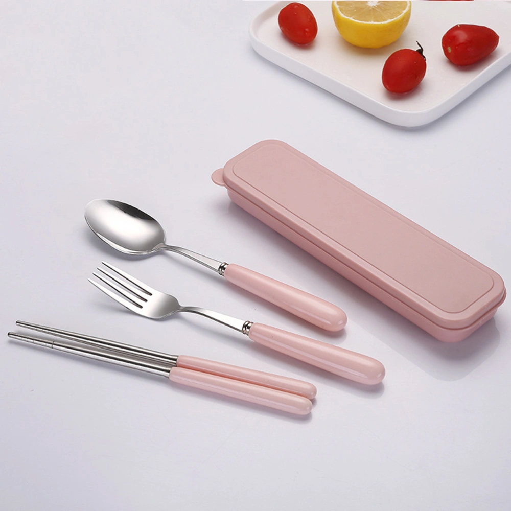 Stainless Steel Chopsticks Spoon Fork Cutlery Set Ceramic Tableware Set Portable with Case for Travel Home Camping Pink