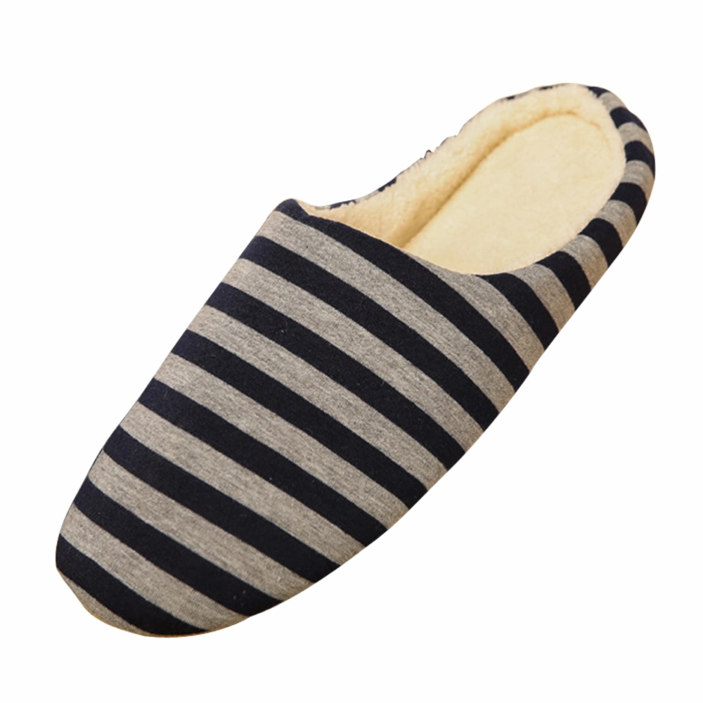 Unisex Indoor Slippers Warm Stripes Slippers Autumn Winter Cotton Slippers for Men Women - Size 44/45(Navy Blue)