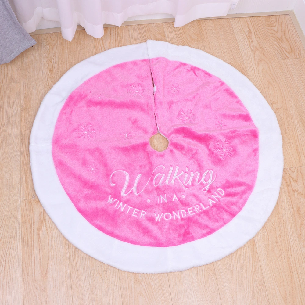 90cm Pink Christmas Tree Plush Skirt Round Shape Letter Printing Christmas Tree Base Decoration Apron Wrap Christmas Decorative Supplies