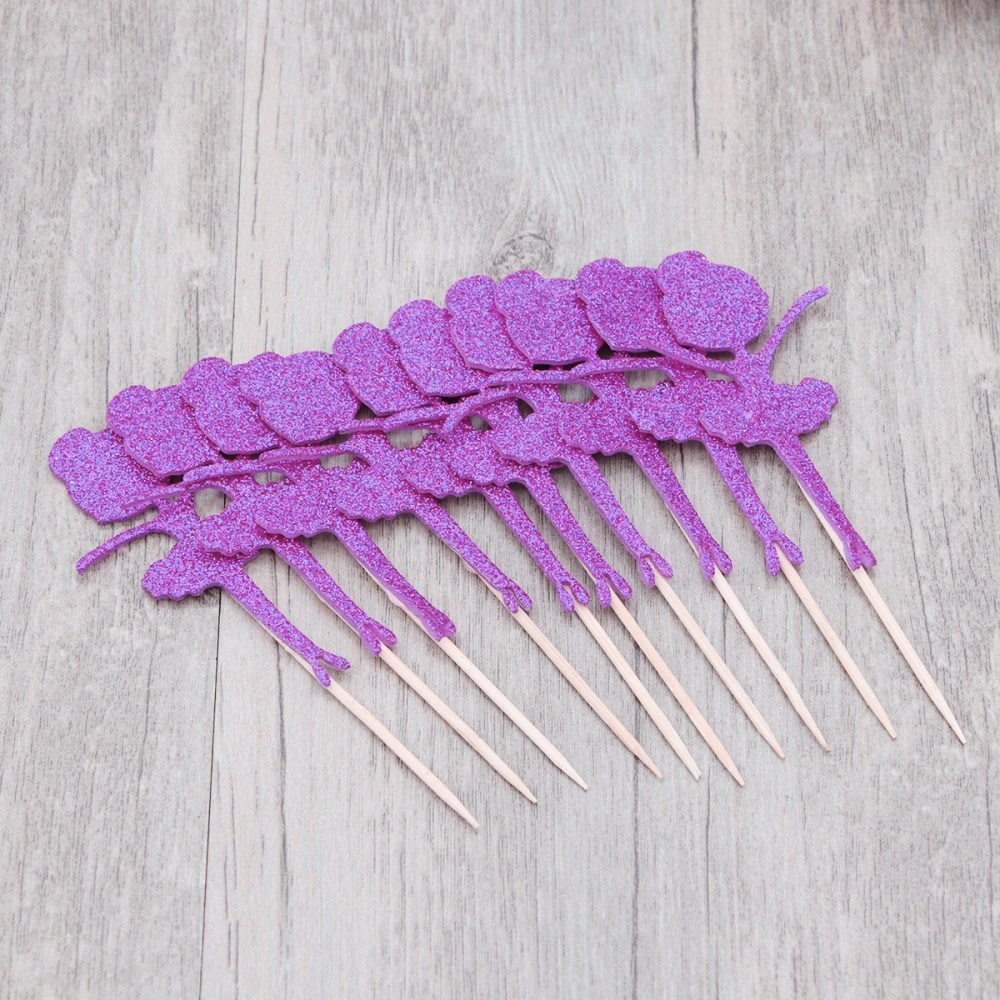 10 Pcs Glitter Cake and Cupcake Toothpick Toppers EVA Ballet Girl Food Decoration for Wedding Birthday Party Dessert (Purple)