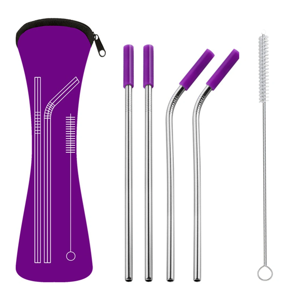 1 Set 6pcs 304 Stainless Steel Drinking Straw Sucker With Scratch Resistant Silicone Cover Creative Stirrers for Restaurant (Random Color)