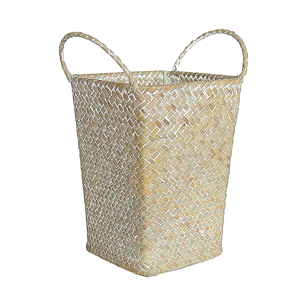 Wicker Rattan Basket Straw Storage Box Weaving Organizer Rattan Plant Box Delicate Braided Basket for Kindergarten Hotel Bar Home (White Size S)