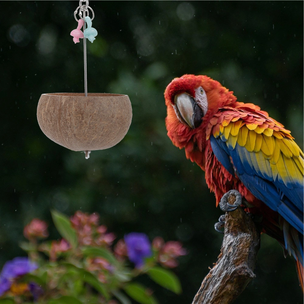 Coconut Shell Bird Feeder Outdoor Bird Food Container Hanging Parrot Feeder