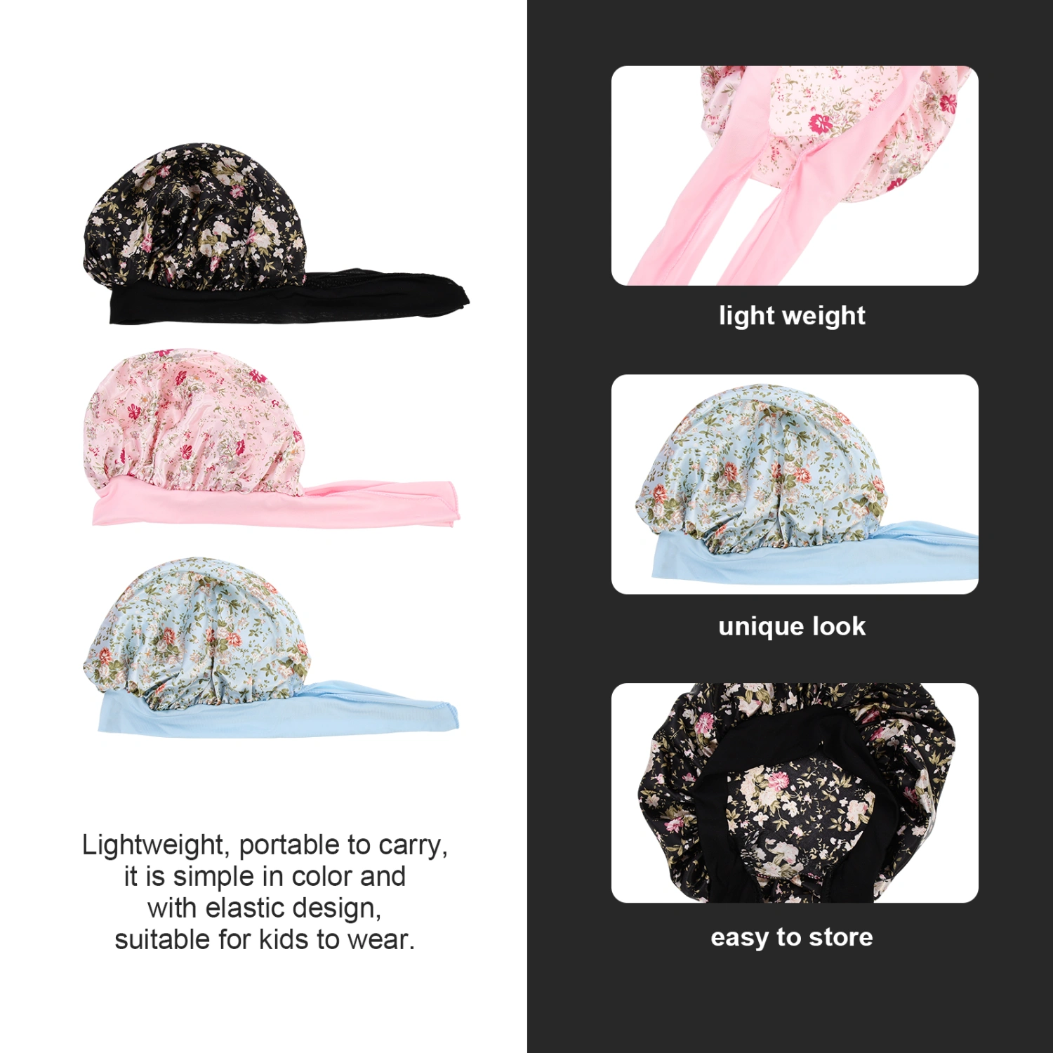 3pcs Practical Kid Bonnets Supple Satin Sleeping Hats Bathing Caps for Kids