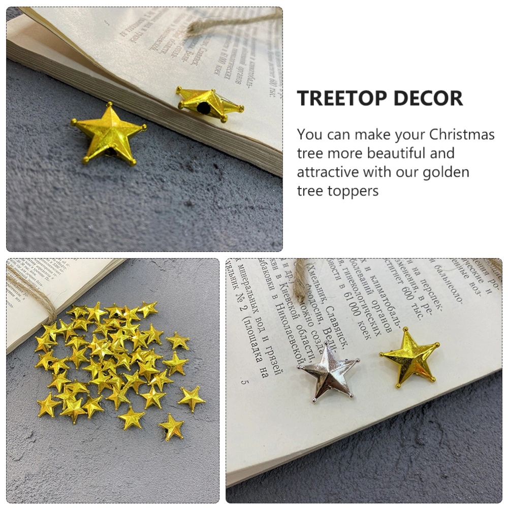 50pcs Christmas Tree Topper Golden Star Shape Mini Treetop Decor for Home Party