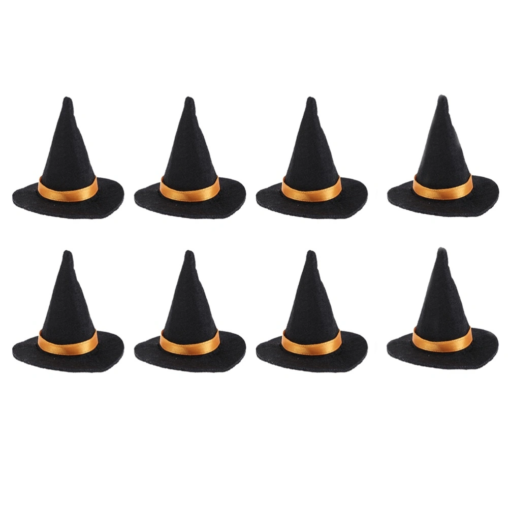 8pcs Mini Black Witch Hats Handmade Felt Wine Bottle Cover Decor for Halloween DIY Hair Accessories Crafts