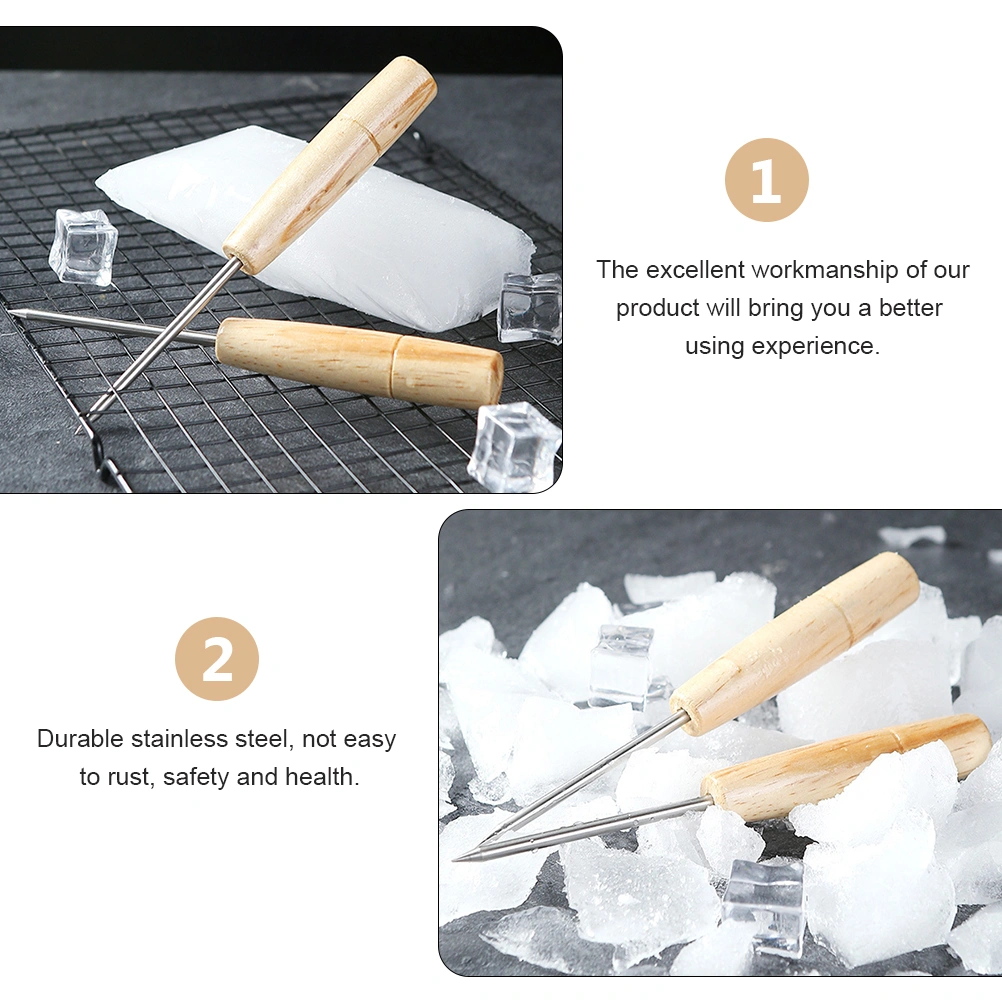 2 Pcs Stainless Steel Ice Picks Wooden Handle Ice Chisel Cold Chisel Pick Ice Pick Tool