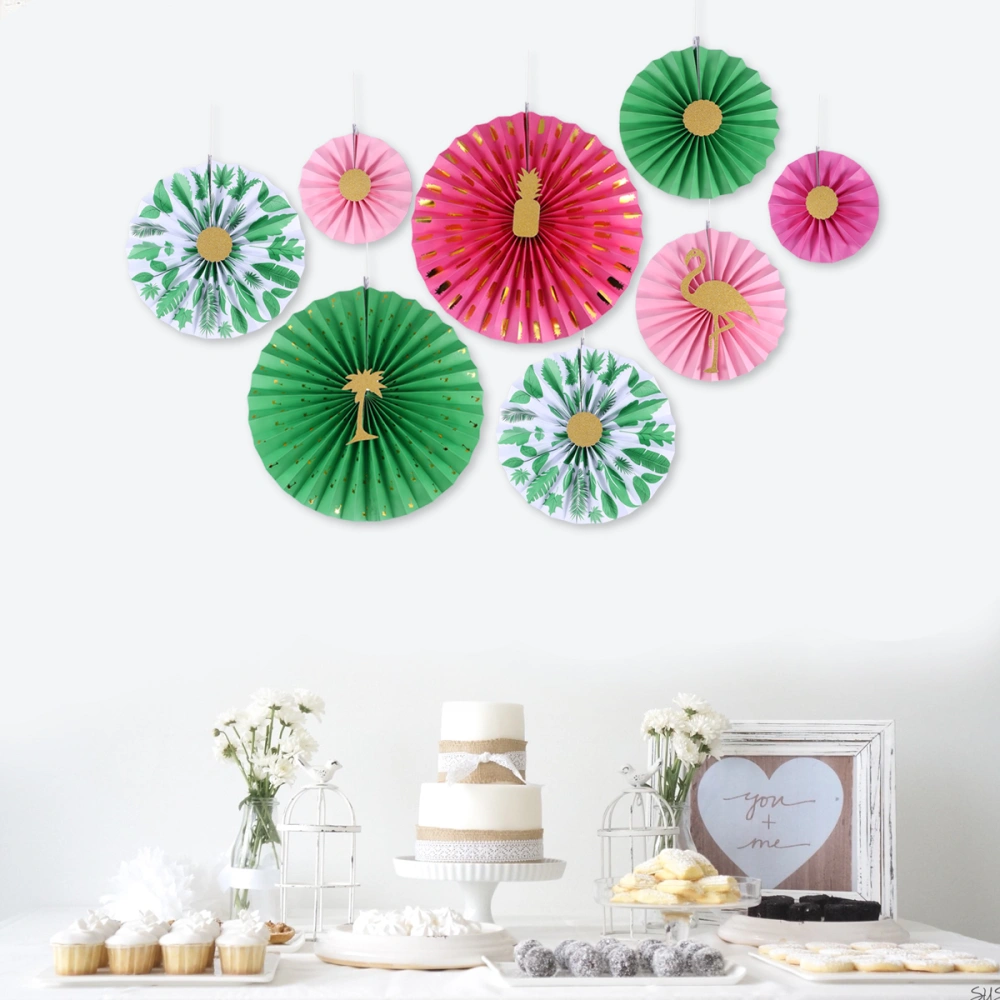 8 Pcs Hanging Paper Fans Set Chinese Style Paper Garlands Round Paper Fan Flower Wedding Birthday Party Baby Shower Festival Favors (Flamingo)