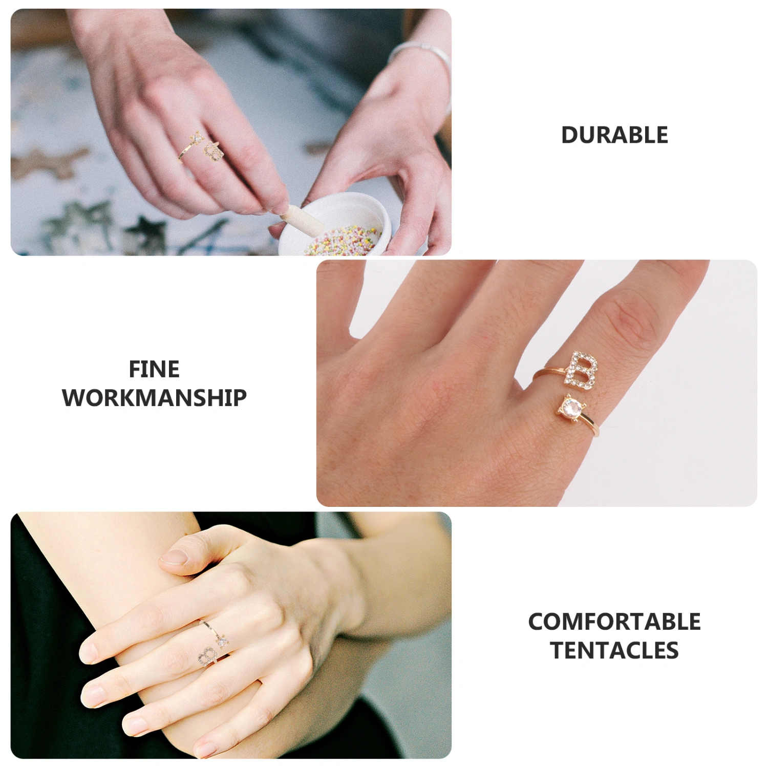 1Pc Rhinestone Inlaid Ring Initial Finger Ring Fashion Finger Jewelry (Golden)
