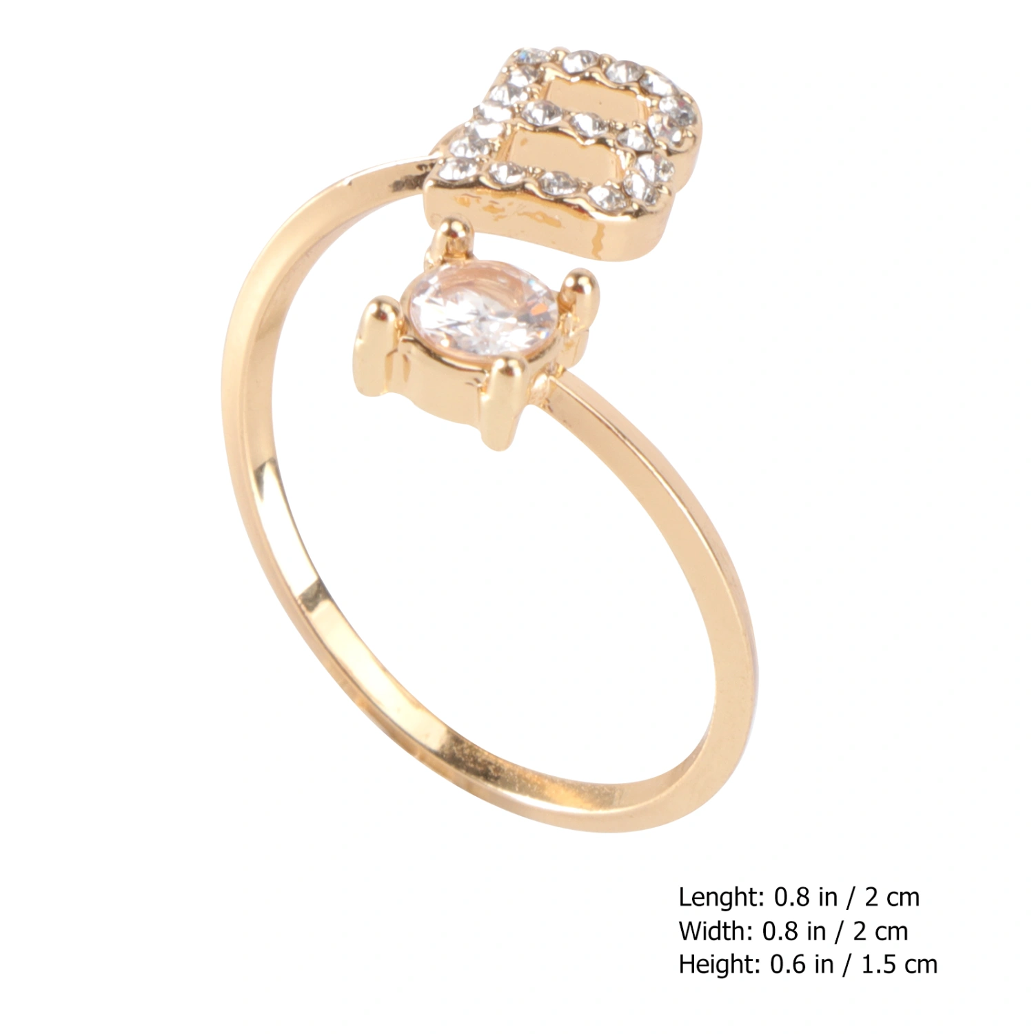 1Pc Rhinestone Inlaid Ring Initial Finger Ring Fashion Finger Jewelry (Golden)