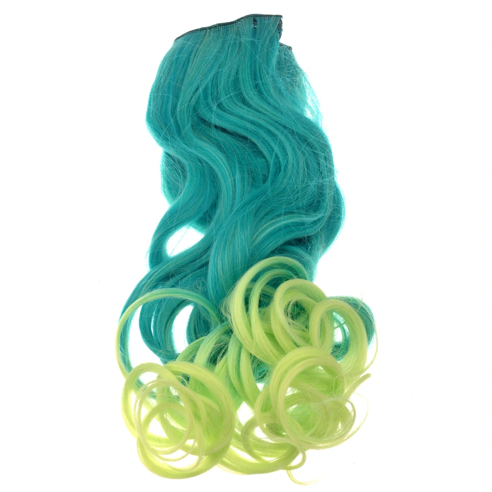 Cool One-piece 2-Color Gradient Long Curly Wavy Clip-on Wig Synthetic Hairpiece (Peacock Blue+Fluorescent Green)