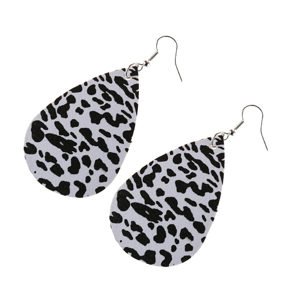 1 Pair Cow Pattern Leather Earrings Tear Drop Leather Dangle Earrings (Black, White)