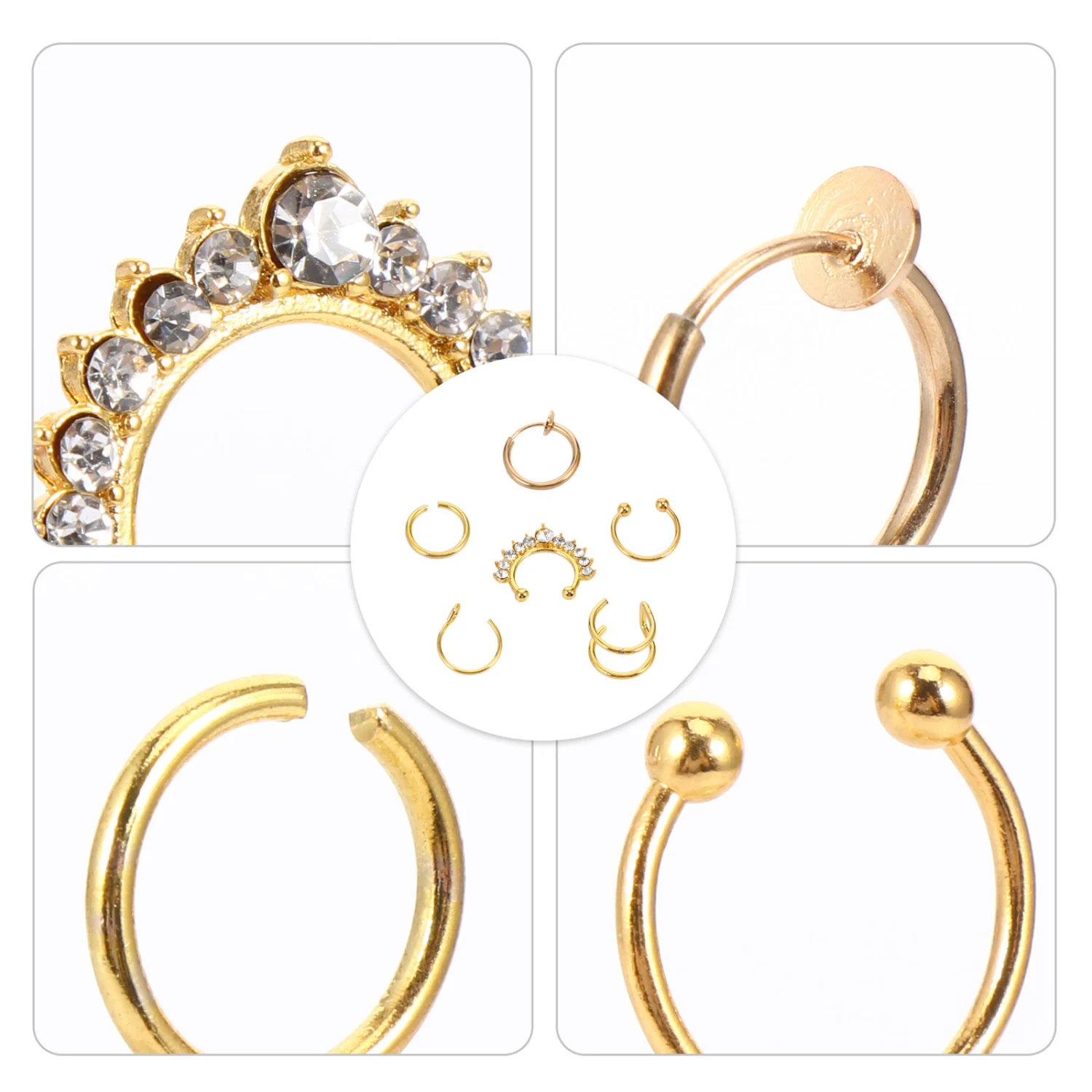 6Pcs Nostril Nose Decorative Nose Rings Fashion Nose Studs Piercing Jewelry