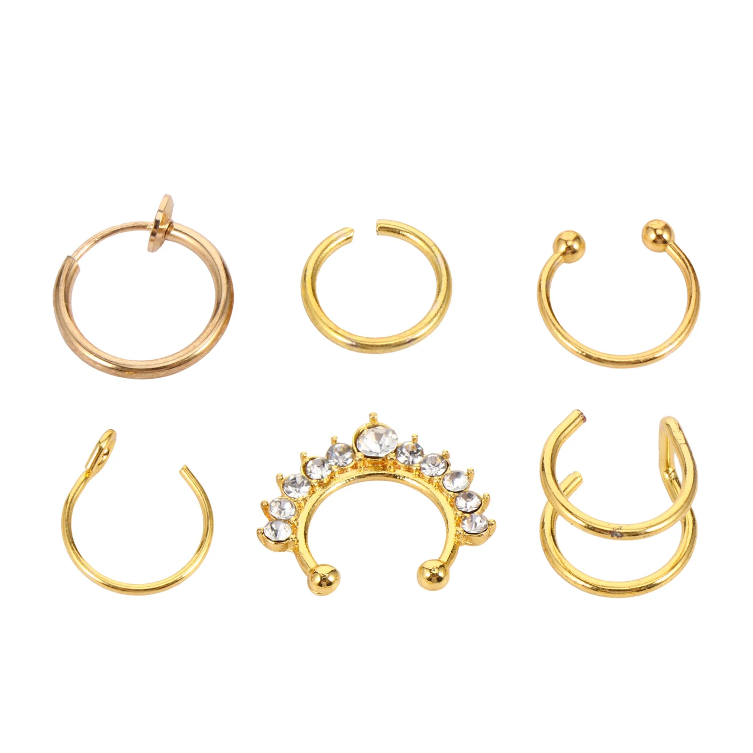 6Pcs Nostril Nose Decorative Nose Rings Fashion Nose Studs Piercing Jewelry