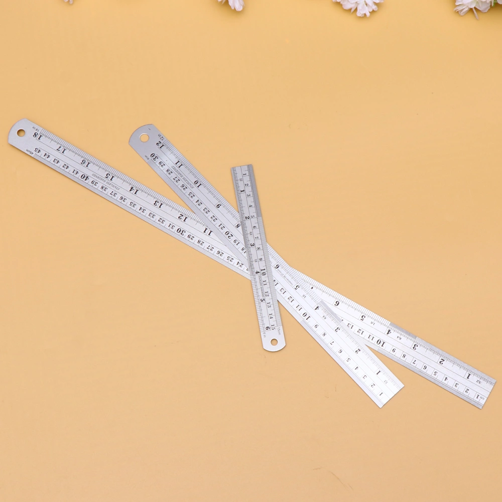 3Pcs Double Scale Stainless Steel Straight Ruler Britain Standard Ruler for Student Silver（1Pc 15cm + 1Pc 30cm + 1Pc 45cm）