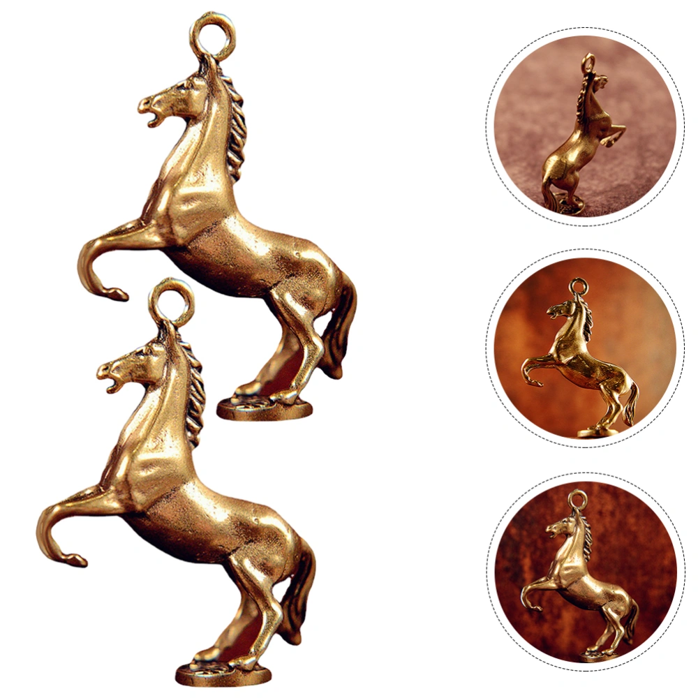 2pcs Brass Keyring Pendant Retro Brass Horse Keychain Decoration DIY Pendant