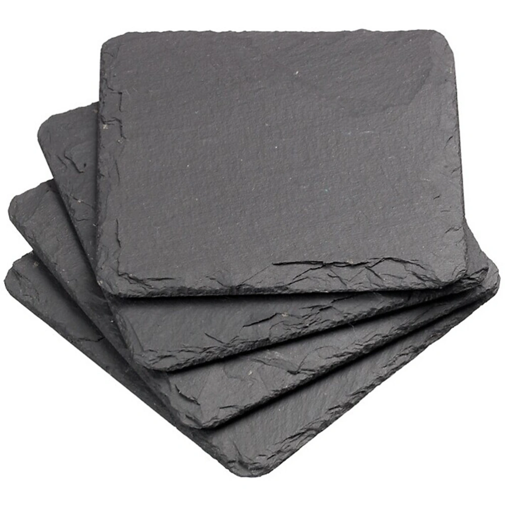 4pcs 10*10CM Natural Slate Drink Coasters Glass Mug Cup Mats Pats Table Placemats (Black)