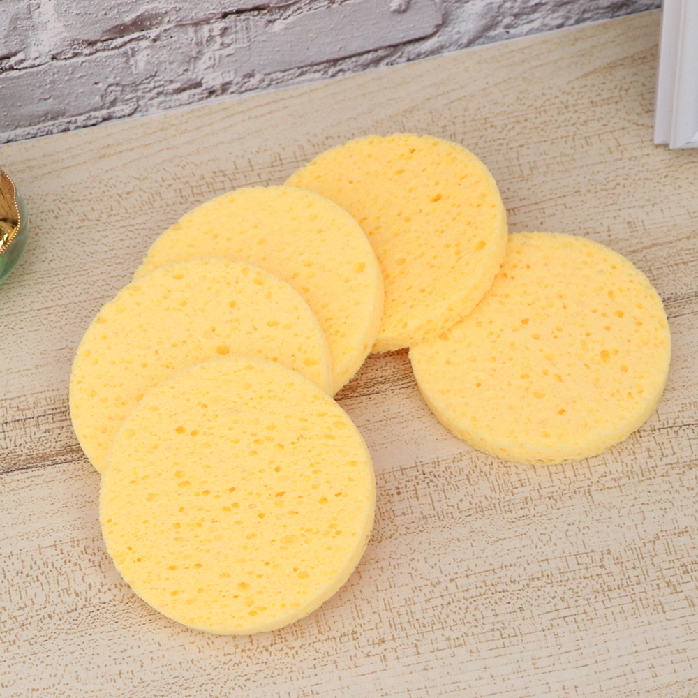 10pcs Makeup Removal Sponge Wood Pulp Compress Cosmetic Puff Facial Washing Sponge Makeup Remover (Yellow)