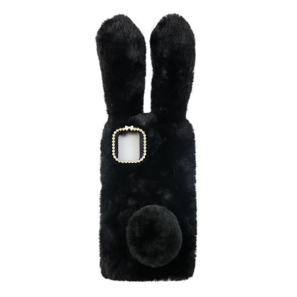 1Pc Adorable Rabbit Shape Phone Case Rhinestone Phone Shell Bunny Shockproof Cover Plush Warm Case Compatible with Galaxy A71(Black)