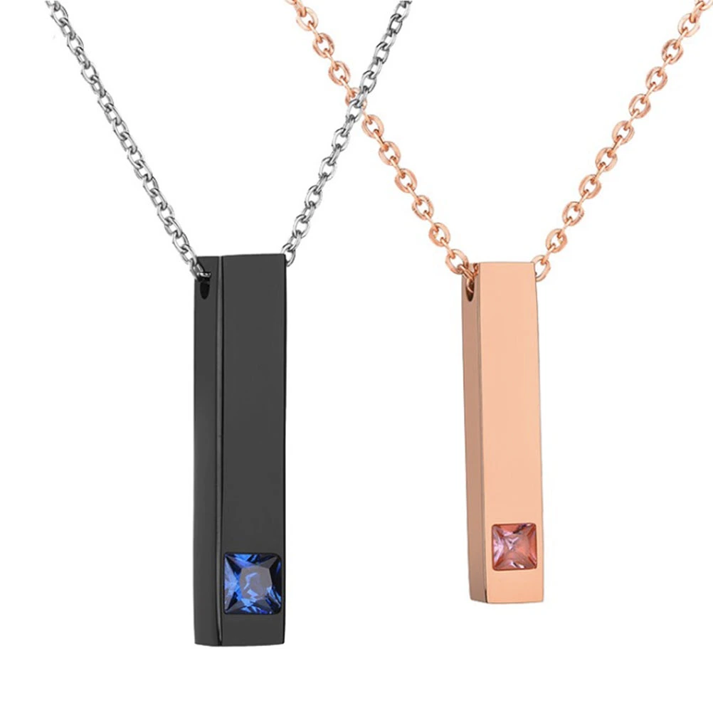 Lovers Cylinder Shaped Neck Pendants Couple Neck Jewelry Romantic Zircon Neck Decoration Gift (Men Style Black)