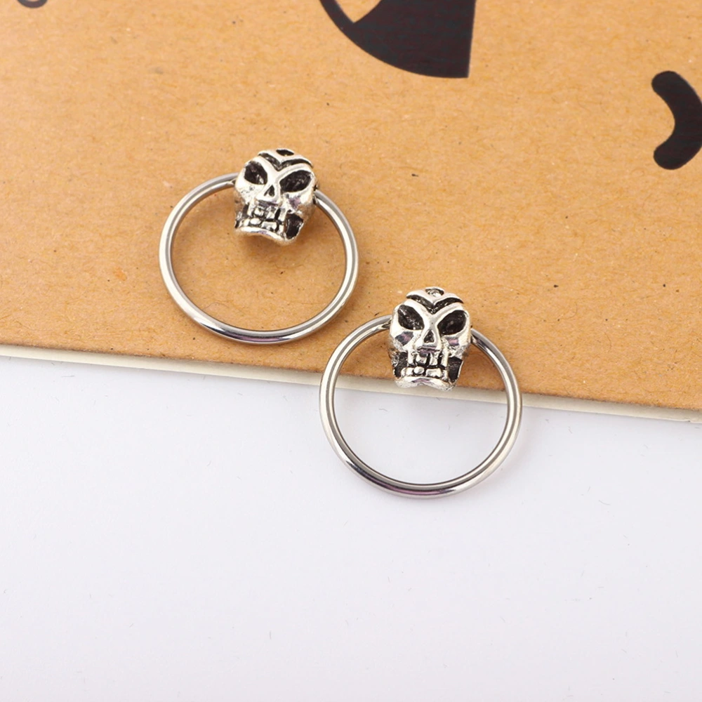 1Pc Halloween Skull Head Shaped Nasal Ring Stainless Steel Round Nasal Piercing Ring Durable Painting Nasal Ring