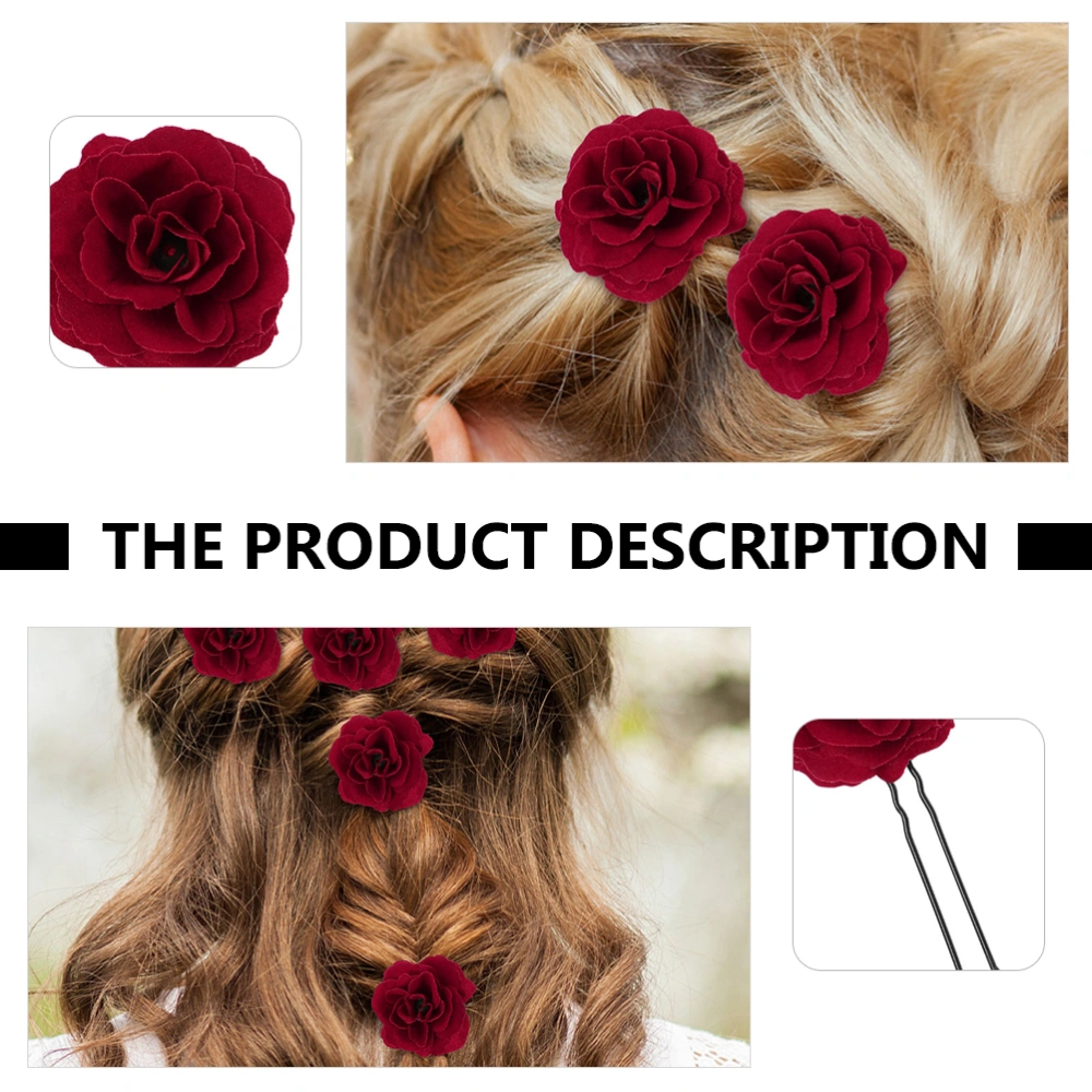 4pcs Retro Women Hairpins Artificial Rose Flower Hairpins Hair Accessories (Red)