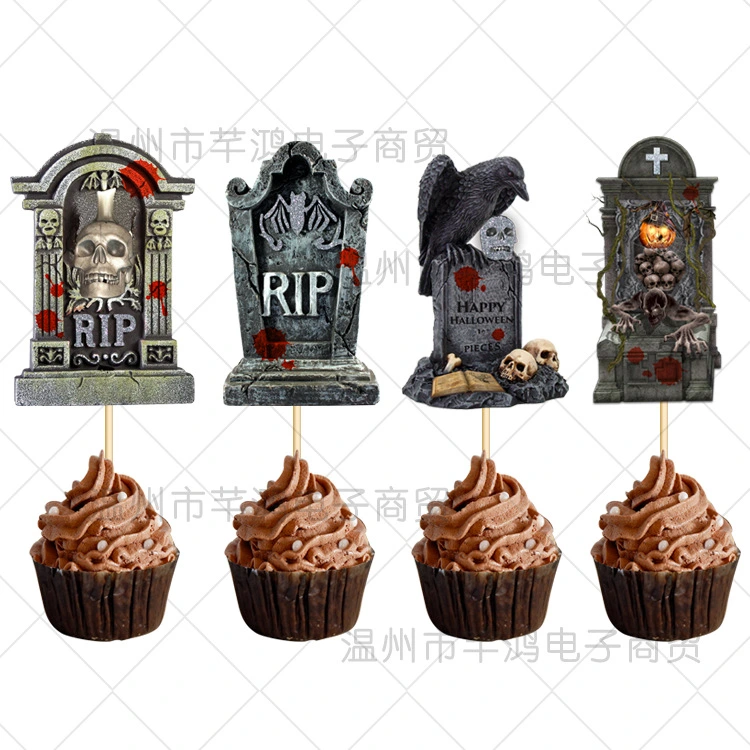 48pcs Tombstone Cupcake Toppers Cake Picks Muffin Toppers Halloween Cake Decor