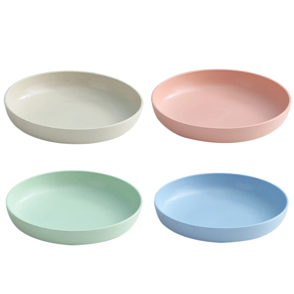 4pcs Home Serving Plastic  Plates Wheat Fiber Round Plates Anti-fall Dishes