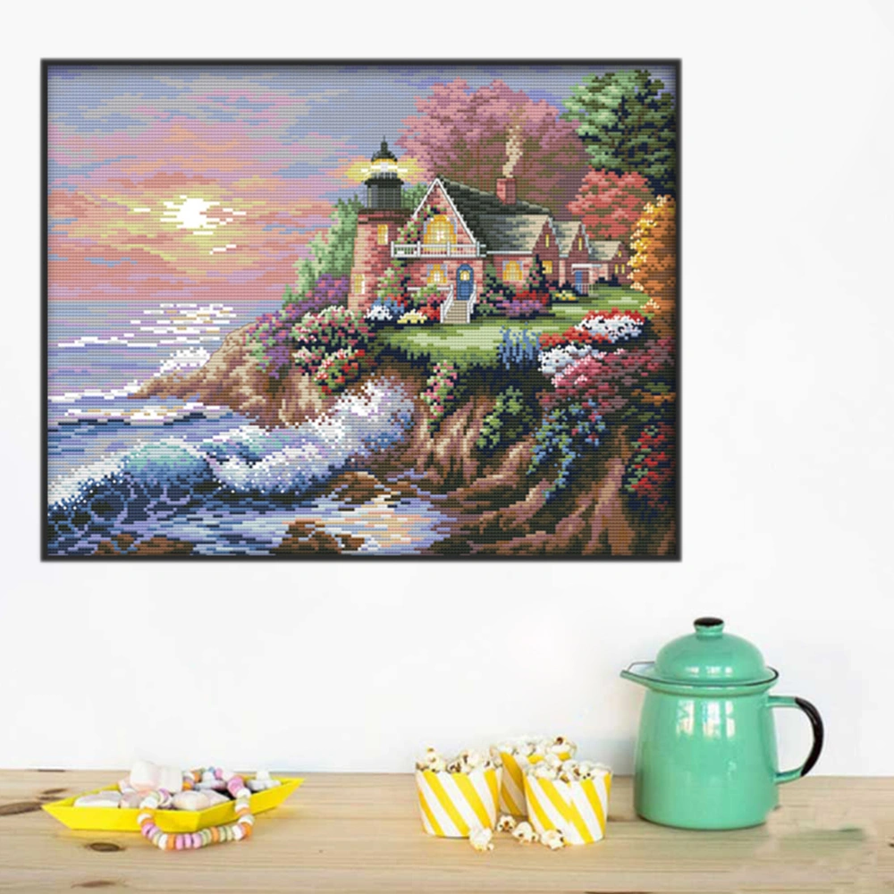 44x36cm Decorative Cross Stitch Sea Lighthouse Pattern Painting Painting Embroidery (Ecological Cotton 14ct 2-ply Printing Cloth)